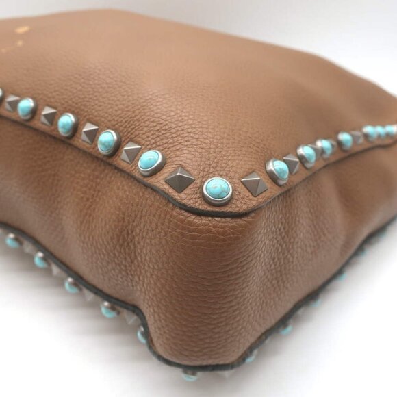 Valentino Rolling Rockstud Guitar Strap Flip-Lock Messenger Bag Brown Leather - Picture 13 of 16